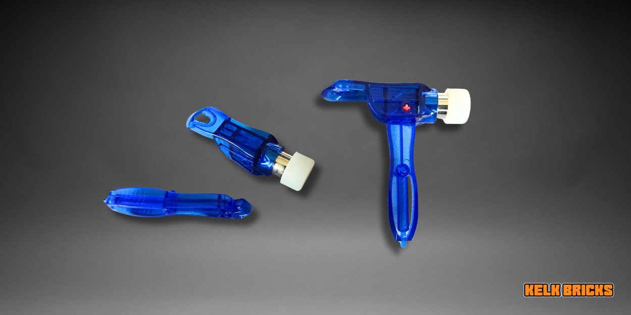 Soft-head building hammer for precisely tapping together LEGO® bricks in complex models.